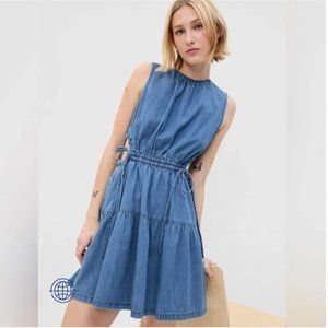 NWT Denim Side-Tie Cutout Mini Dress with Washwell - XS